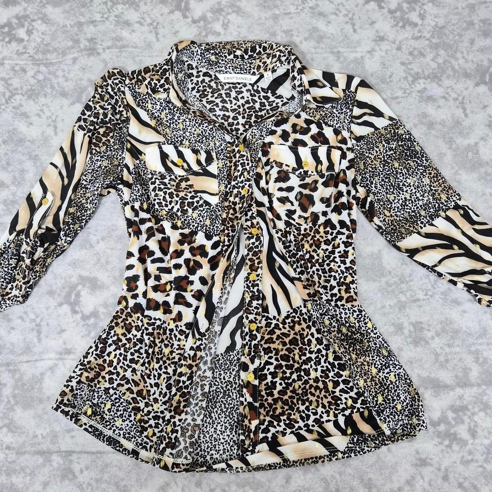 Emily Daniels Animal Print Blouse Y2K Women Small Mob Wife Indie Sleaze Mcbling